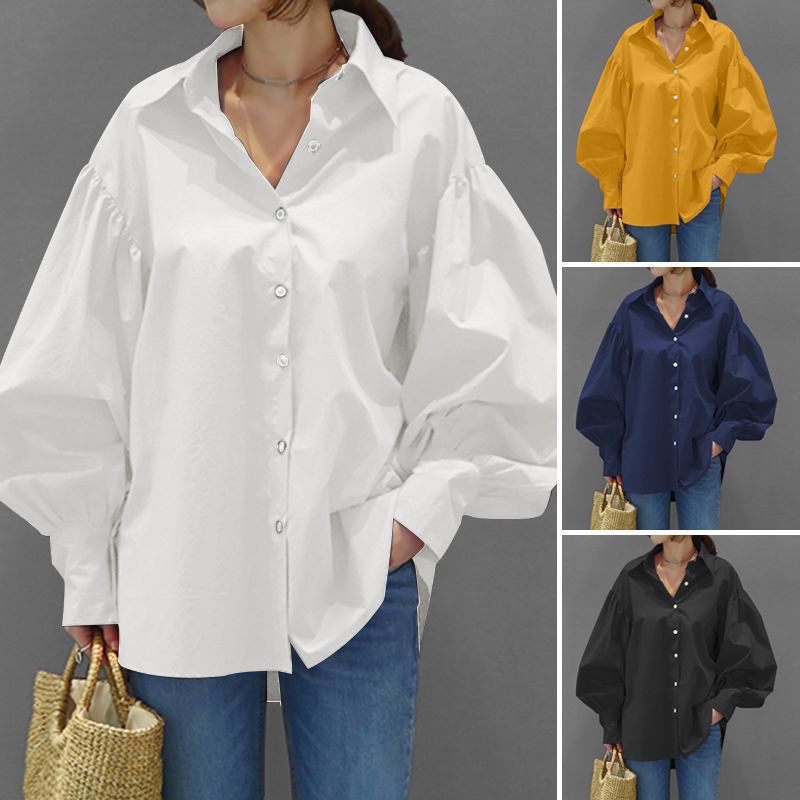 Damen Oversize-Bluse mit Ballonärmeln und Hemdkragen Echo Archiv