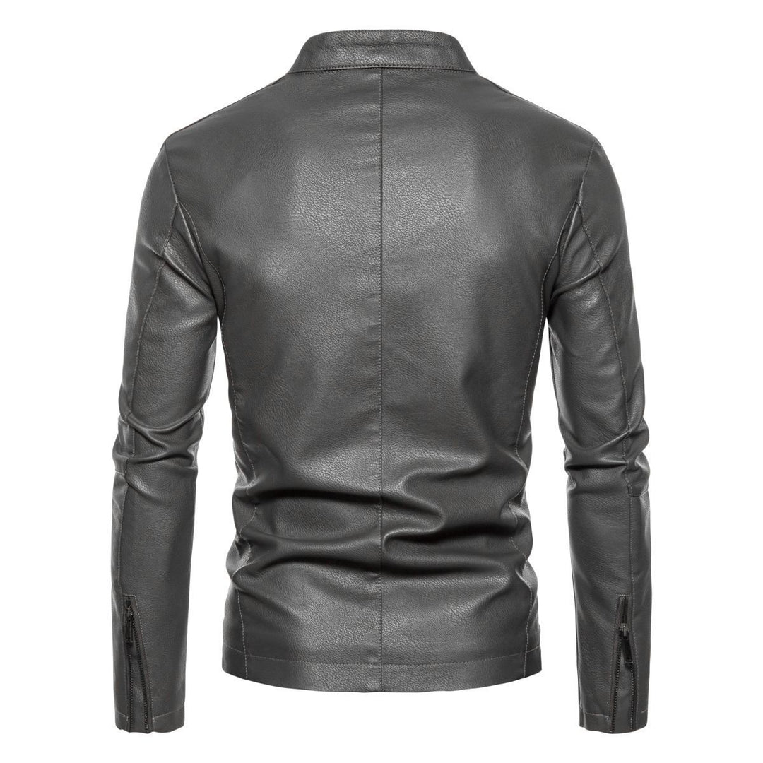 Herren Schmale Kunstleder-Bikerjacke mit Stehkragen, Innenfutter aus Kunstfell und Reißverschlusstaschen Echo Archiv