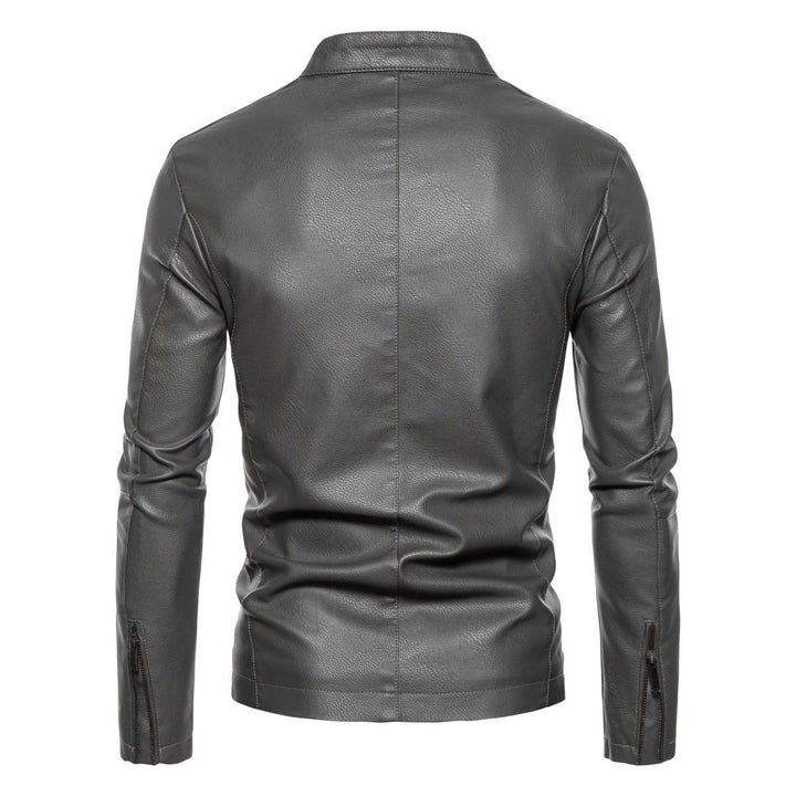 Herren Schmale Kunstleder-Bikerjacke mit Stehkragen, Innenfutter aus Kunstfell und Reißverschlusstaschen Echo Archiv