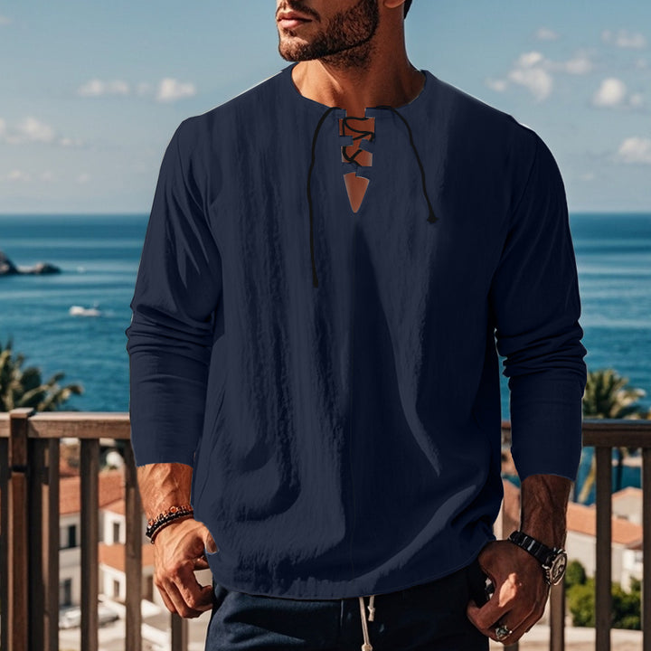 Herren lässiges Langarmshirt mit modischem Schnürdesign und atmungsaktiver Textur Echoarchiv