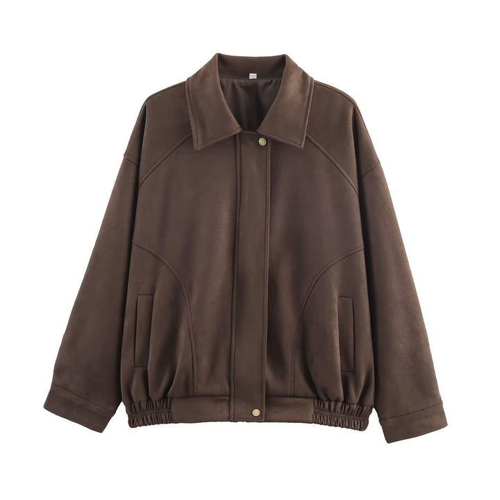 Damen nan oversized Velours-Bomberjacke mit Hemdkragen, verdeckter Druckknopfleiste und elastischem Saum Echo Archiv