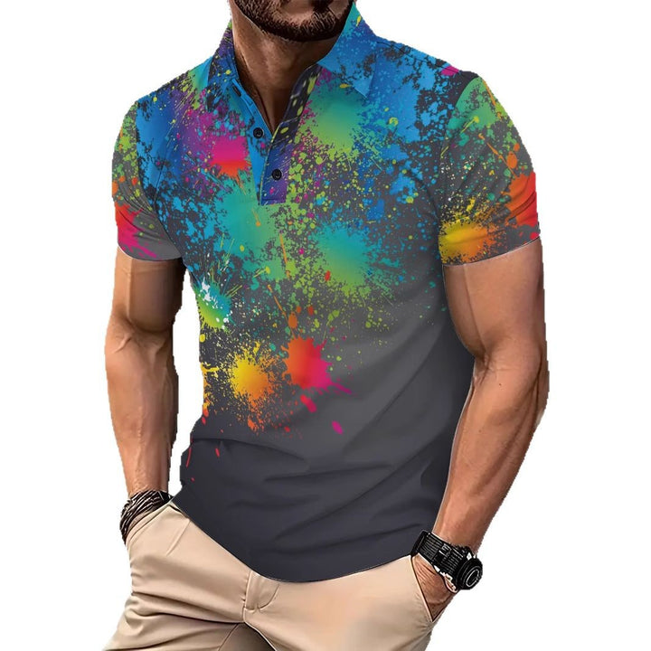 Herren Poloshirt mit kreativem Farbklecks-Druck und modernem Schnitt Echoarchiv