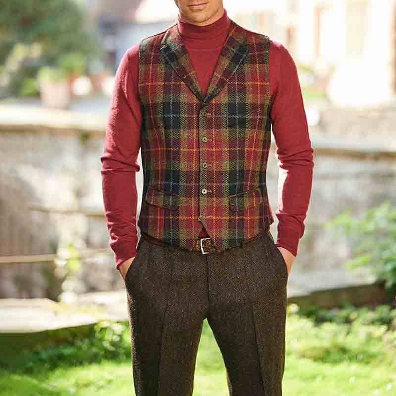Herren elegante Karo-Weste aus feinstem Stoff mit effektvollem Schnitt Echoarchiv