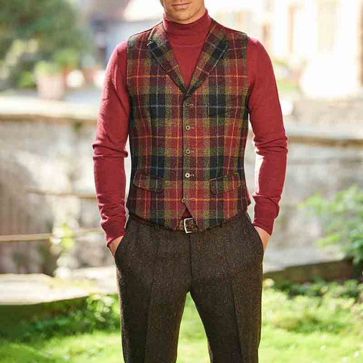 Herren elegante Karo-Weste aus feinstem Stoff mit effektvollem Schnitt Echoarchiv