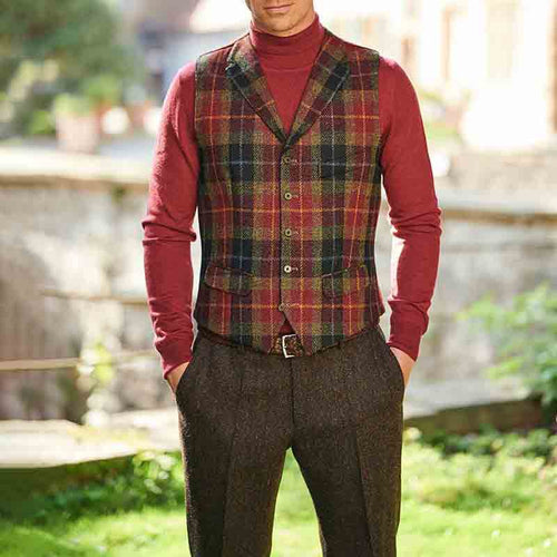 Herren elegante Karo-Weste aus feinstem Stoff mit effektvollem Schnitt Echoarchiv