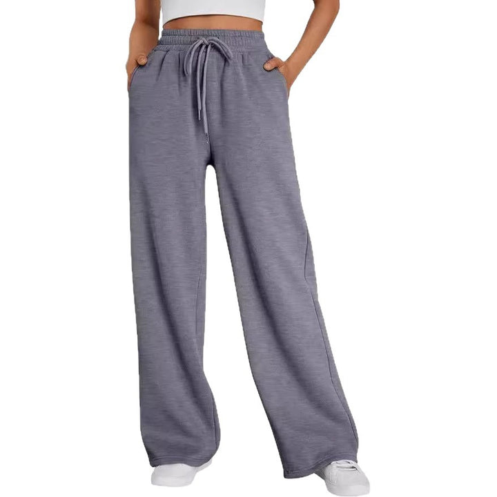 Damen weite Loungehose mit hohem Elastikbund, verstellbarem Kordelzug und fließender Palazzosilhouette – Avélisse