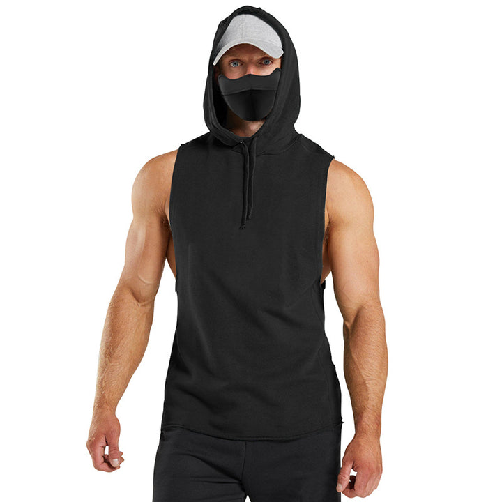 Herren ärmelloses Kapuzenshirt mit integrierter Maske und modischem Design Echoarchiv