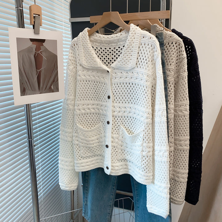 Damen Lässige Strickjacke im Lochmuster Echoarchiv