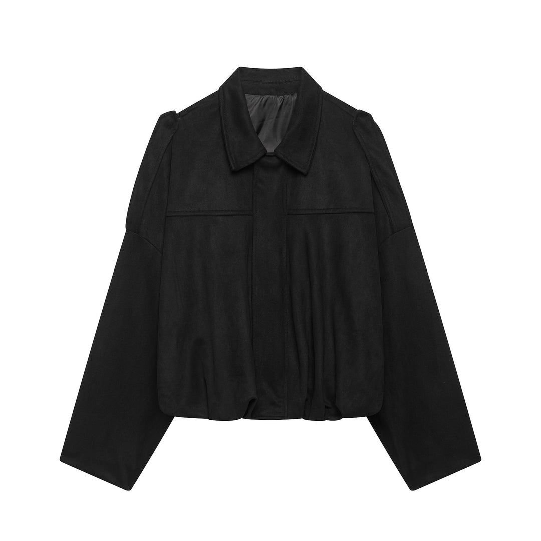 Damen Cropped-Boxy-Jacke aus Veloursoptik mit Hemdkragen, weiten Raglanärmeln und Tunnelzug Echoarchiv