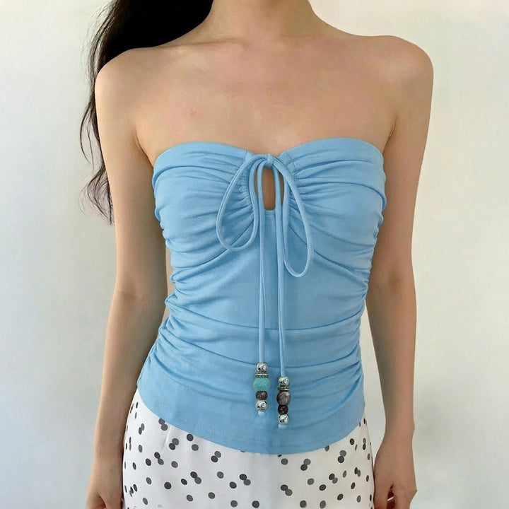 Damen Bustier-Top mit verspieltem Rüschendesign und dekorativen Bindebändern Echo Archiv