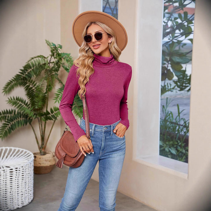 Damen Figurnahe Stretch-Jersey Rollkragenoberteil mit langem Arm – Avérine