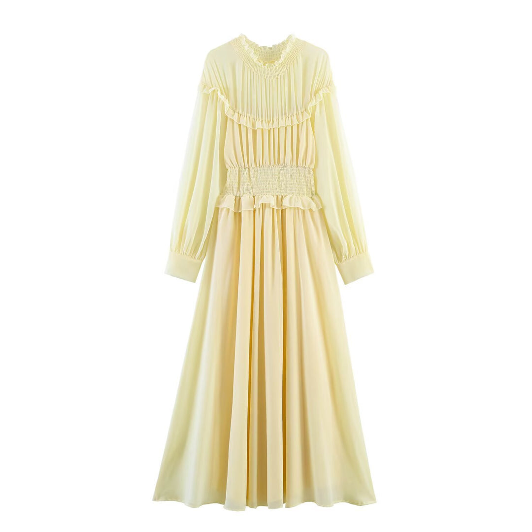 Damen Maxikleid mit voluminösen Rüschendetails und schmalem Gürtel Echo Archiv