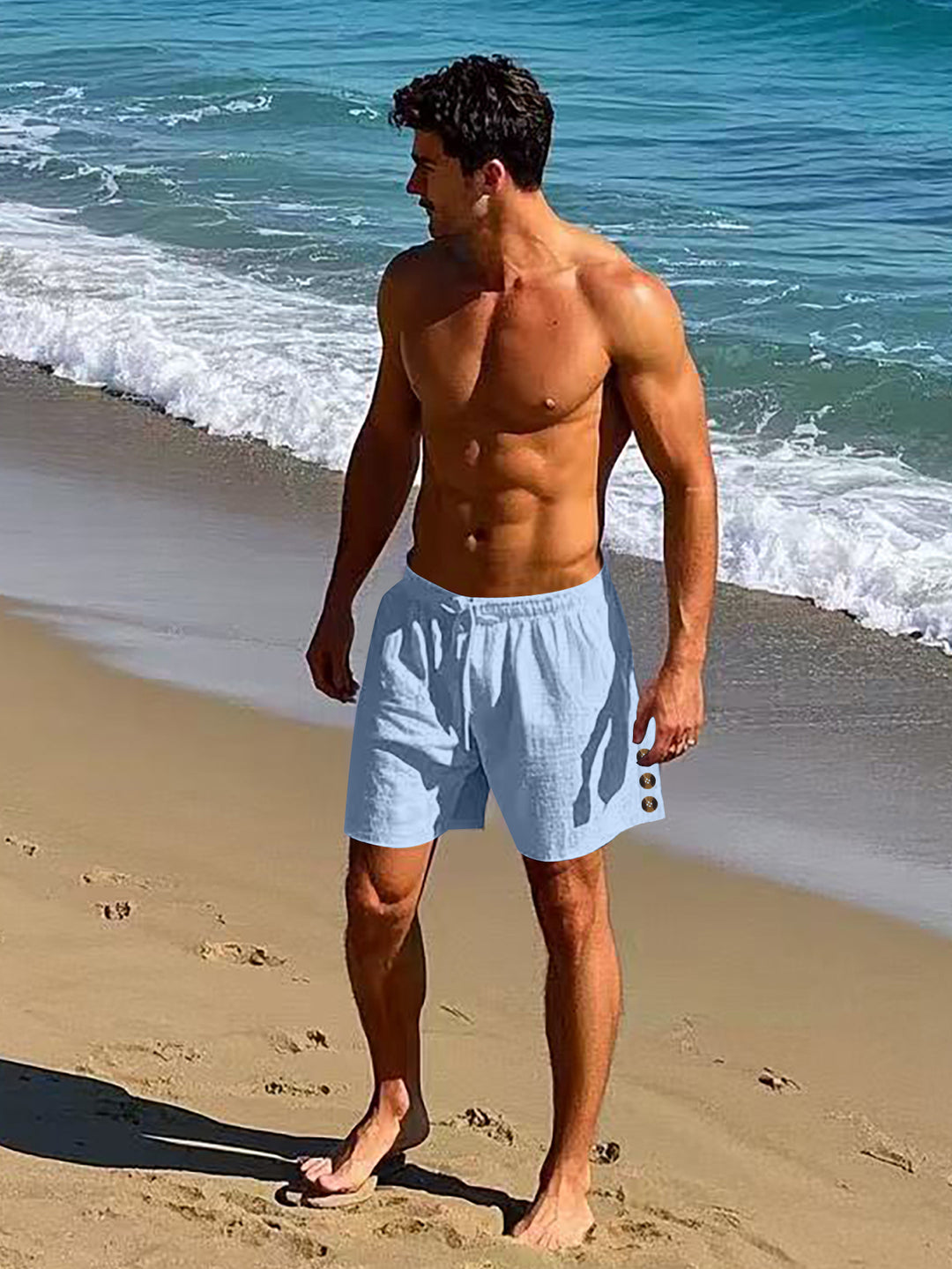 Herren lässige, atmungsaktive Strandshorts mit elastischem Bund und modernen Knopfdetails Echoarchiv