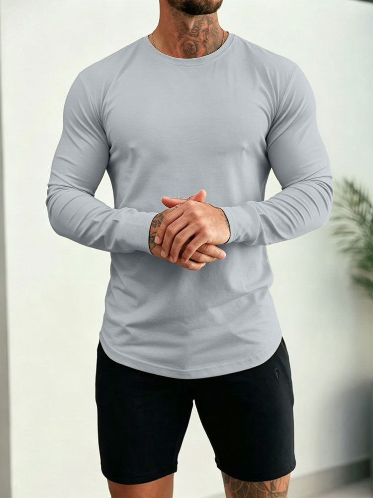 Herren Enganliegendes Langarm-Shirt aus Baumwollstretch mit Rundhals – Orvano