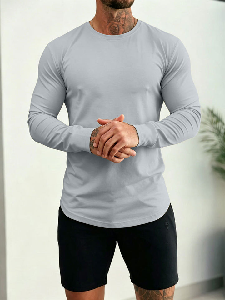Herren Enganliegendes Langarm-Shirt aus Baumwollstretch mit Rundhals – Orvano