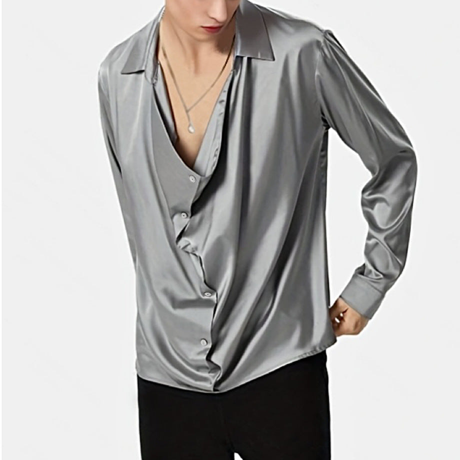 Herren Elegantes Langarmhemd mit drapierter Knopfleiste und seidigem Finish Echoarchiv
