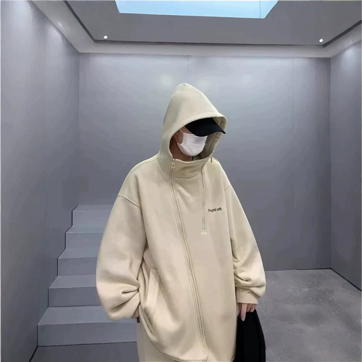 Unisex Oversized Fleecejacke mit hohen Kragen und Reißverschluss Echoarchiv