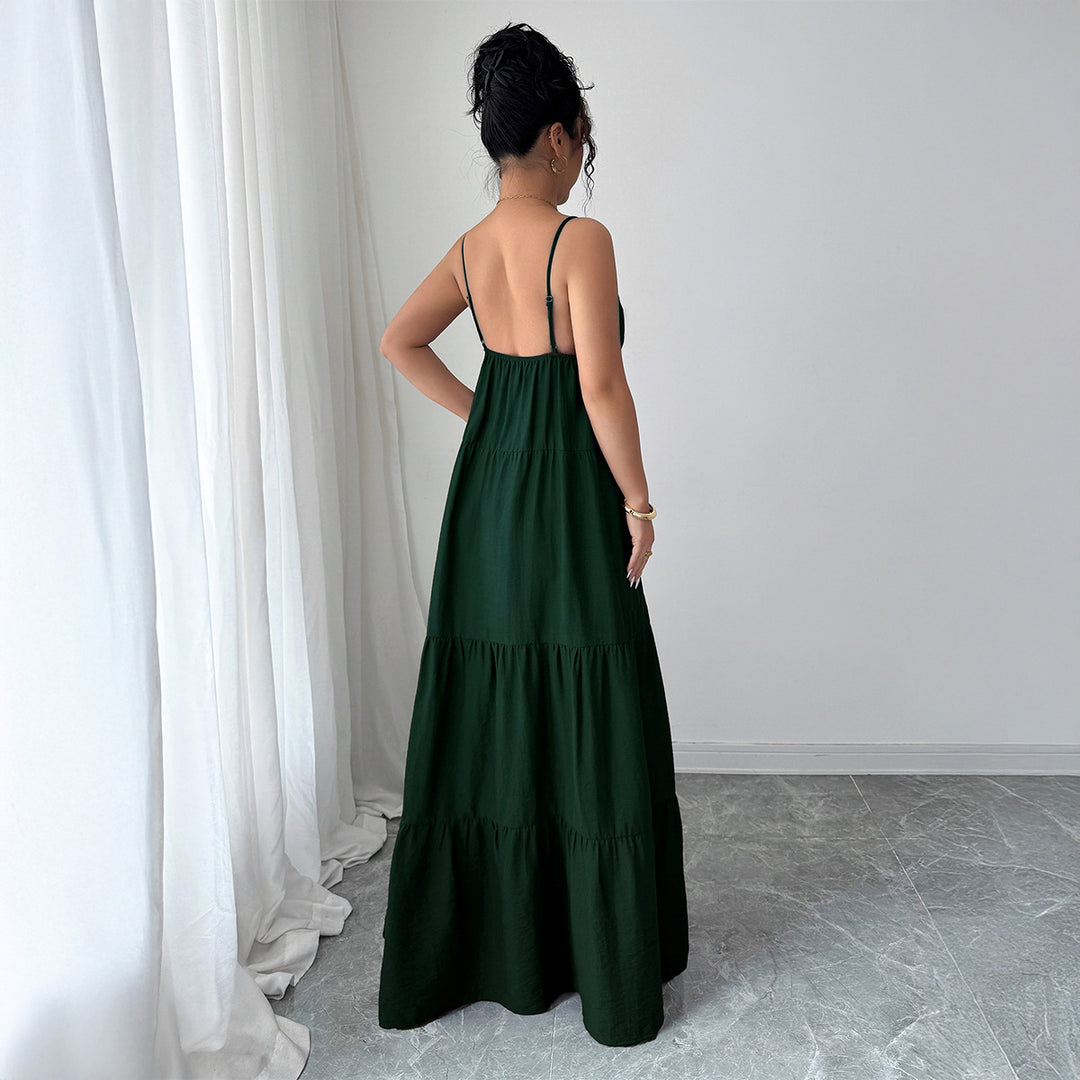 Damen Elegantes Maxikleid mit verstellbaren Spaghettiträgern und Rüschendetails Echo Archiv