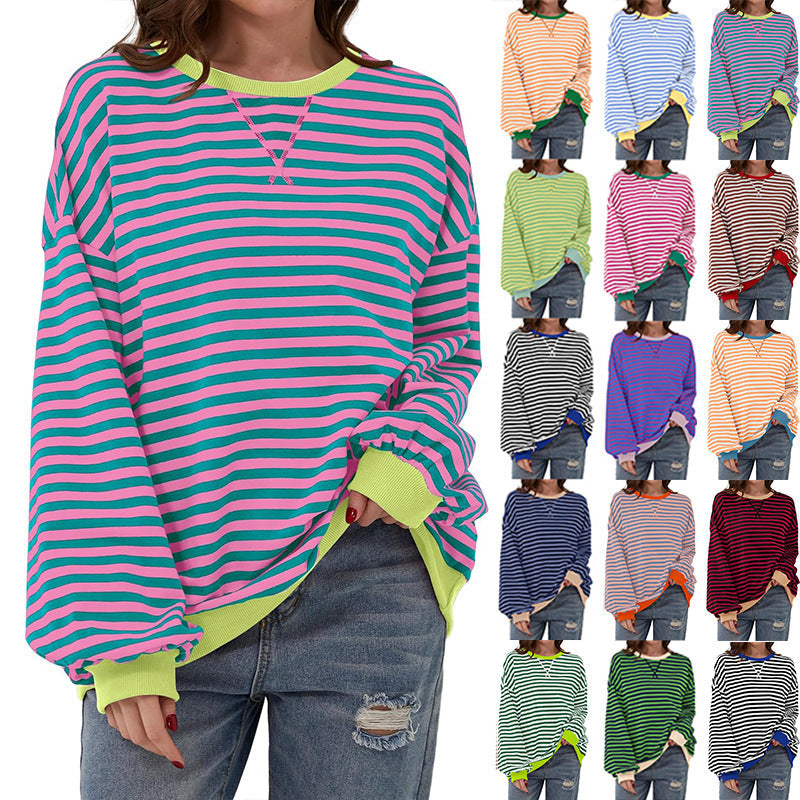 Damen Lässiger Sweatshirt mit bunten Streifen und weitem Schnitt – Avérine