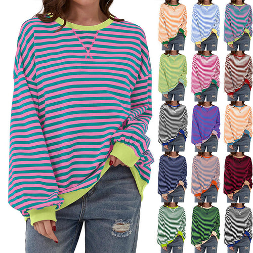 Damen Lässiger Sweatshirt mit bunten Streifen und weitem Schnitt – Avérine