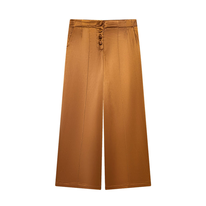 Damen hochtaillierte Satin-Culotte mit verdeckter Knopfleiste, Bügelfalte und seitlichen Eingrifftaschen – Avélisse