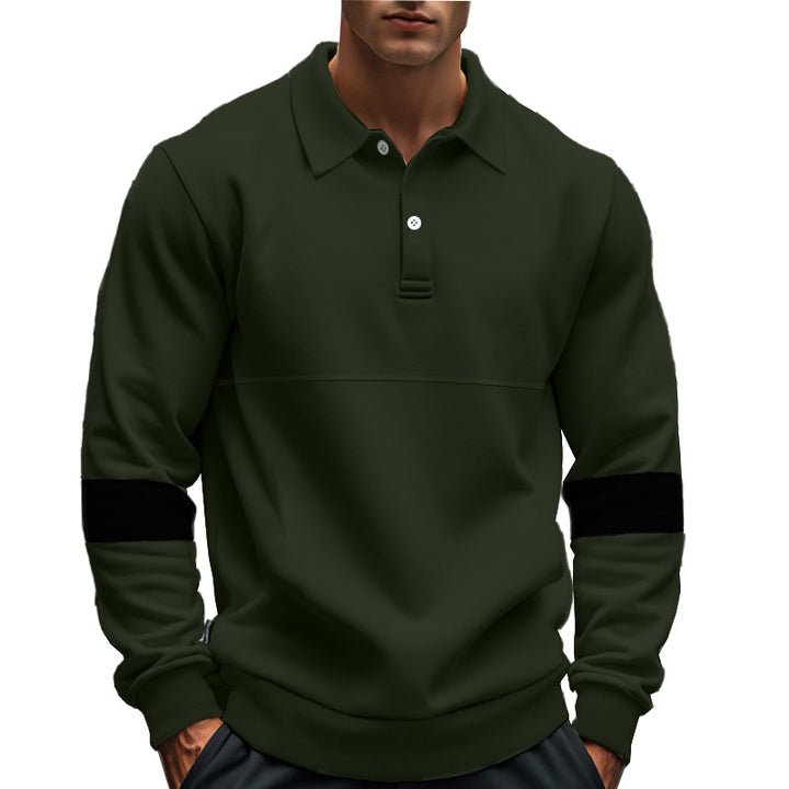 Herren modischer Langarmpullover mit poloartigen Details und kontrastierenden Ärmelbündchen Echoarchiv