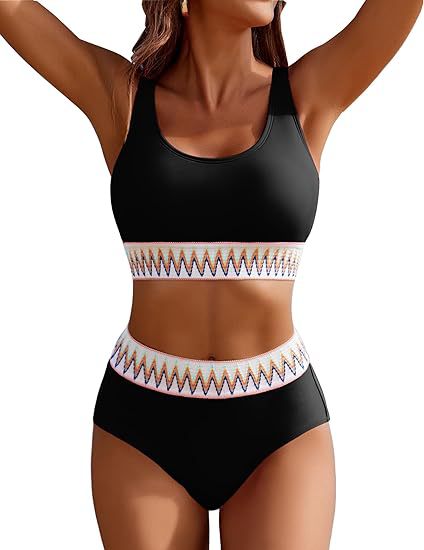 Damen Hochgeschnittener Sport-Bikini mit farbigem Bund Echo Archiv