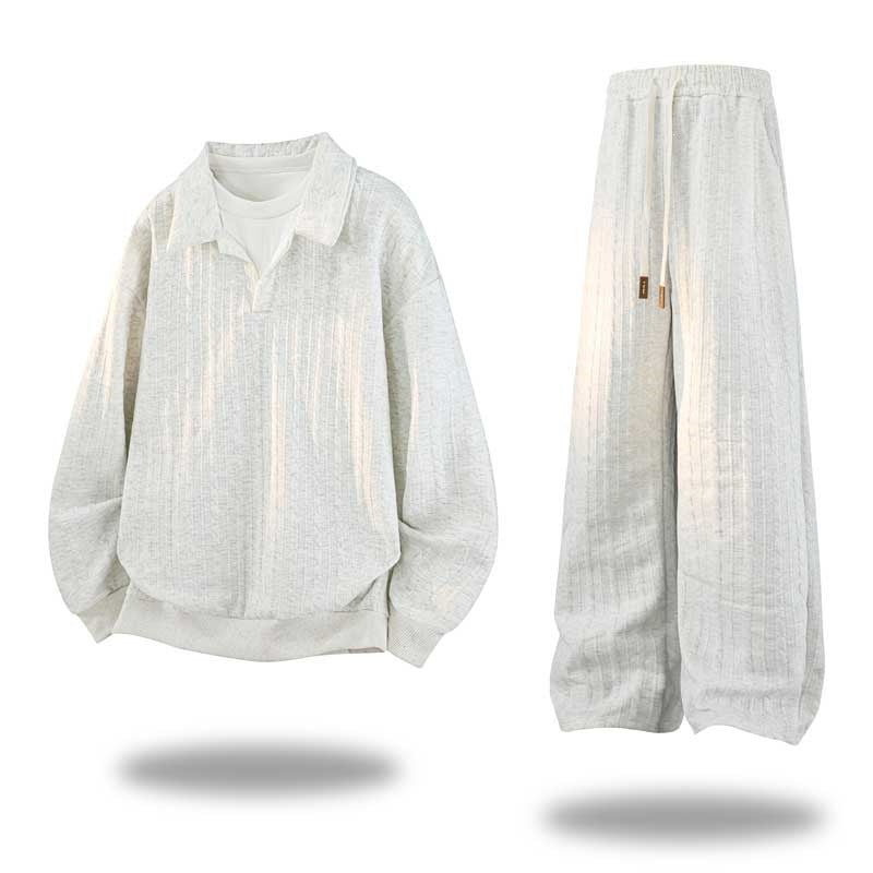 Herren Oversize Strukturiertes Lounge‑Set mit Polokragen, Zopfmuster‑Optik & weitem Bein Echoarchiv