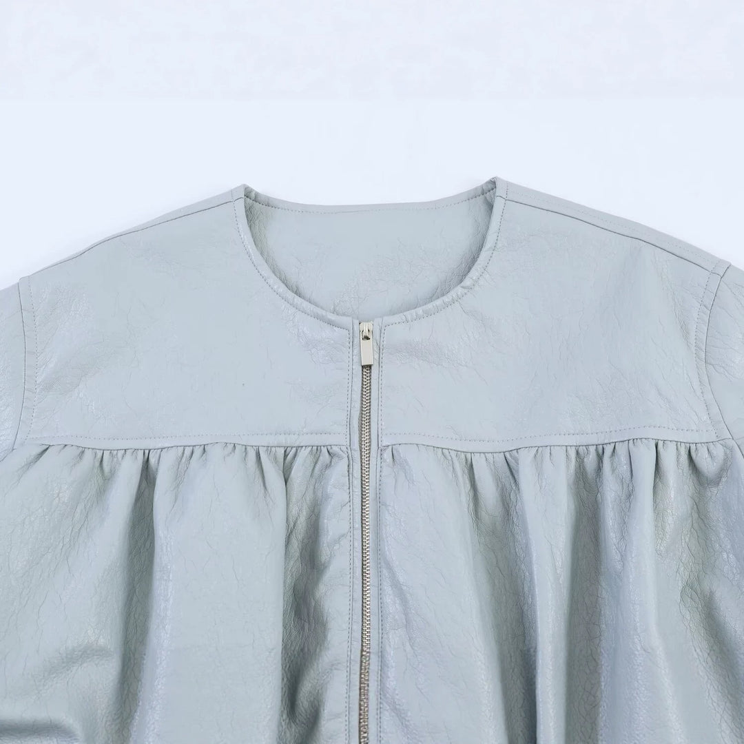 Damen Oversize-Kunstlederjacke mit Rundhals, geraffter Passe und Ballonärmeln Echo Archiv