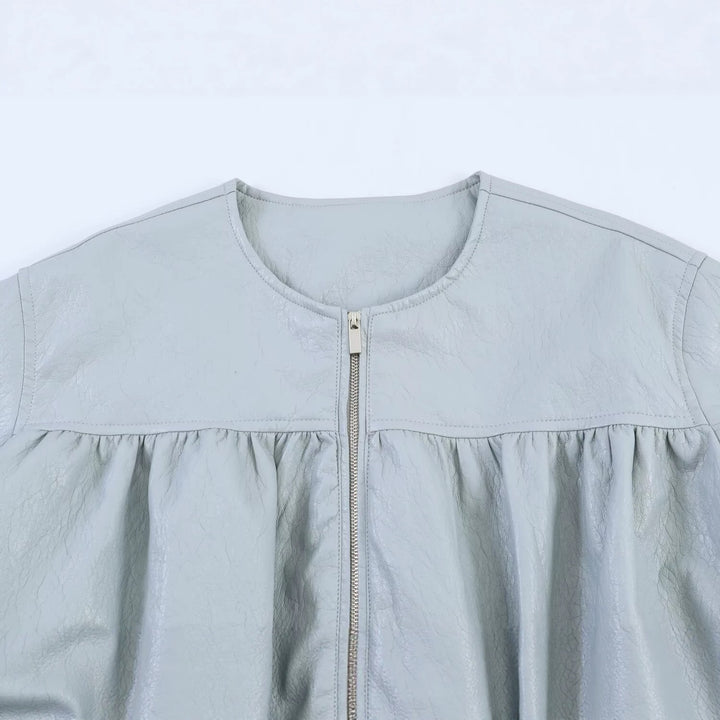 Damen Oversize-Kunstlederjacke mit Rundhals, geraffter Passe und Ballonärmeln Echo Archiv