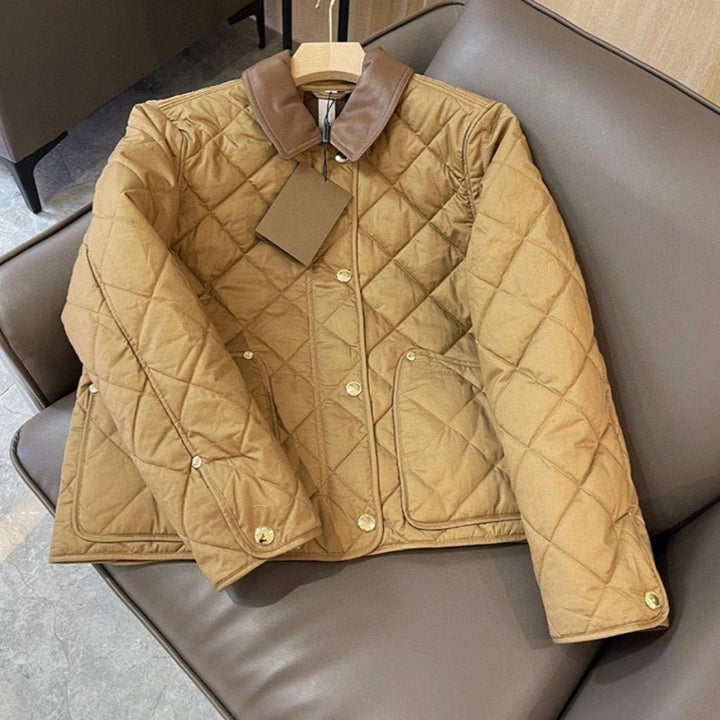 Damen gesteppte Übergangsjacke mit Lederkragen Echoarchiv