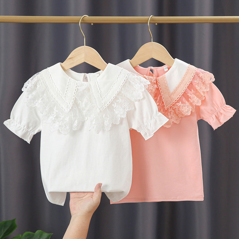 Mädchen Bluse mit Spitzenkragen und Rüschendetails Echo Archiv