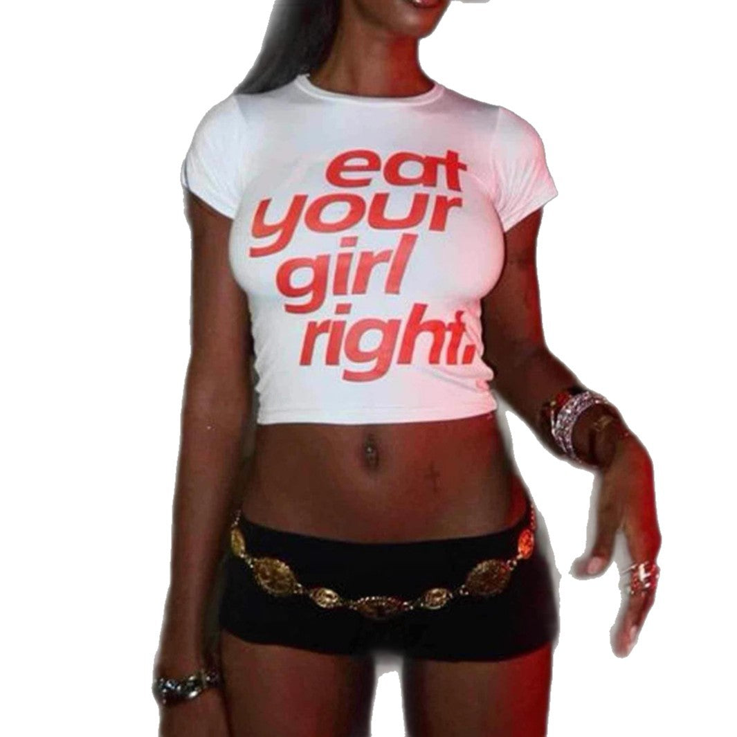 Damen Crop-T-Shirt mit kreativem Statementdruck Echo Archiv