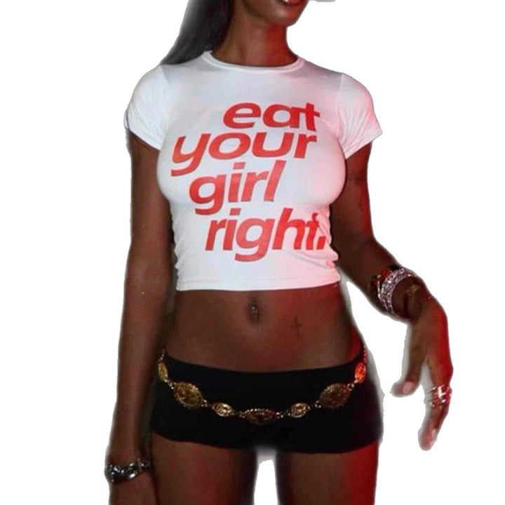 Damen Crop-T-Shirt mit kreativem Statementdruck Echo Archiv