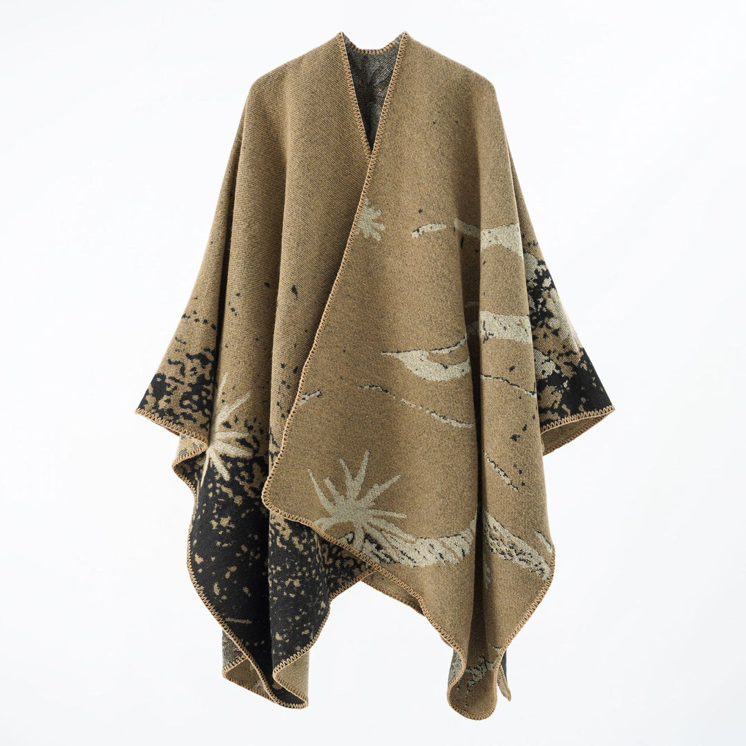 Damen Wendbarer Jacquard-Wickelponcho im Oversize-Umhang Echo Archiv