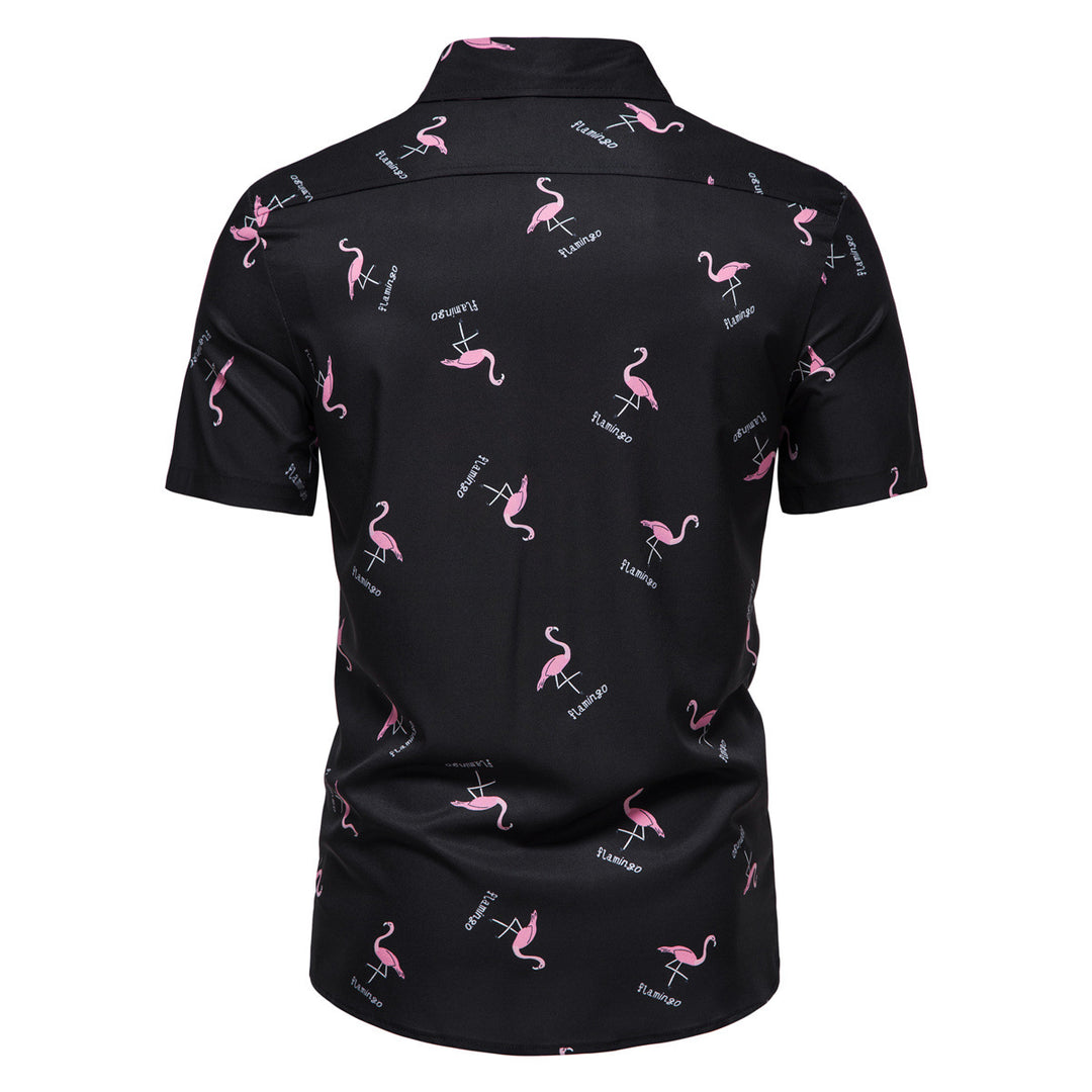 Herren Kurzarmhemd mit modernem Flamingo-Muster Echoarchiv