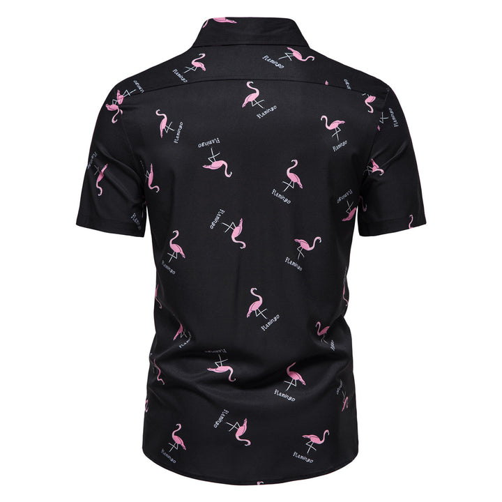 Herren Kurzarmhemd mit modernem Flamingo-Muster Echoarchiv