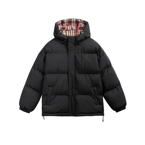Damen Wattierte Oversize-Steppjacke mit Kapuze, hohem Kragen und karierter Futterverzahnung Echoarchiv