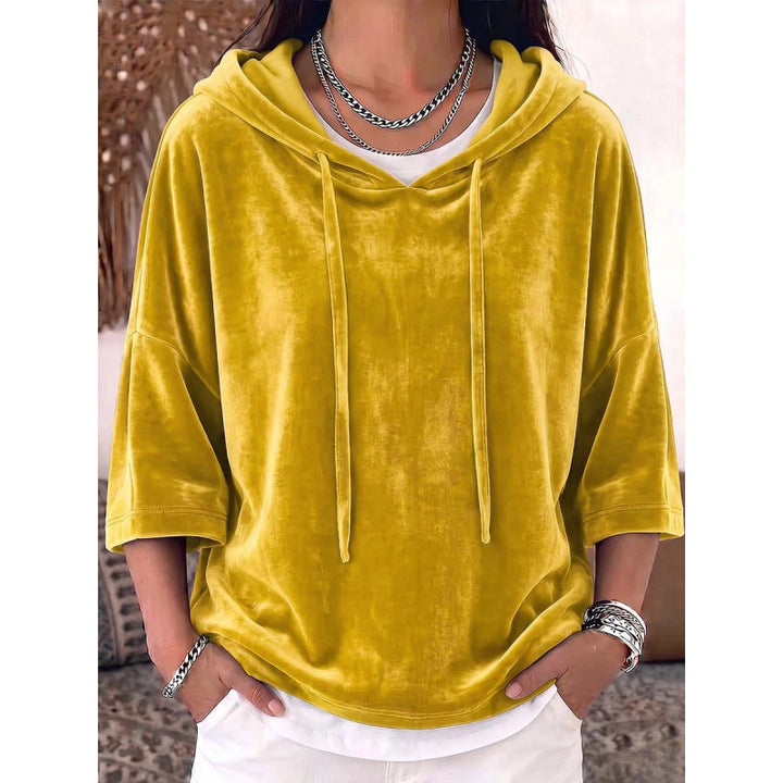Damen Oversize Samt-Halbarm-Hoodie mit Kordelzug und Taschen Echoarchiv