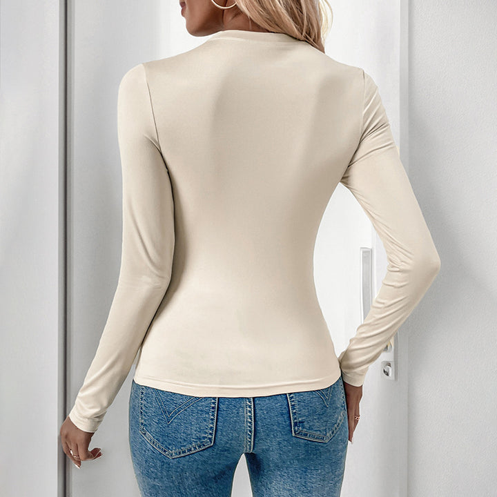 Damen Enganliegendes Langarmshirt mit Rundhalsausschnitt und Stretch-Basic Echoarchiv