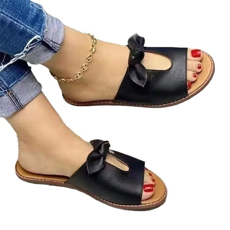 Damen Elegante Lederimitat-Pantoletten mit dekorativer Schleife und weichem Komfortfußbett – Lioré