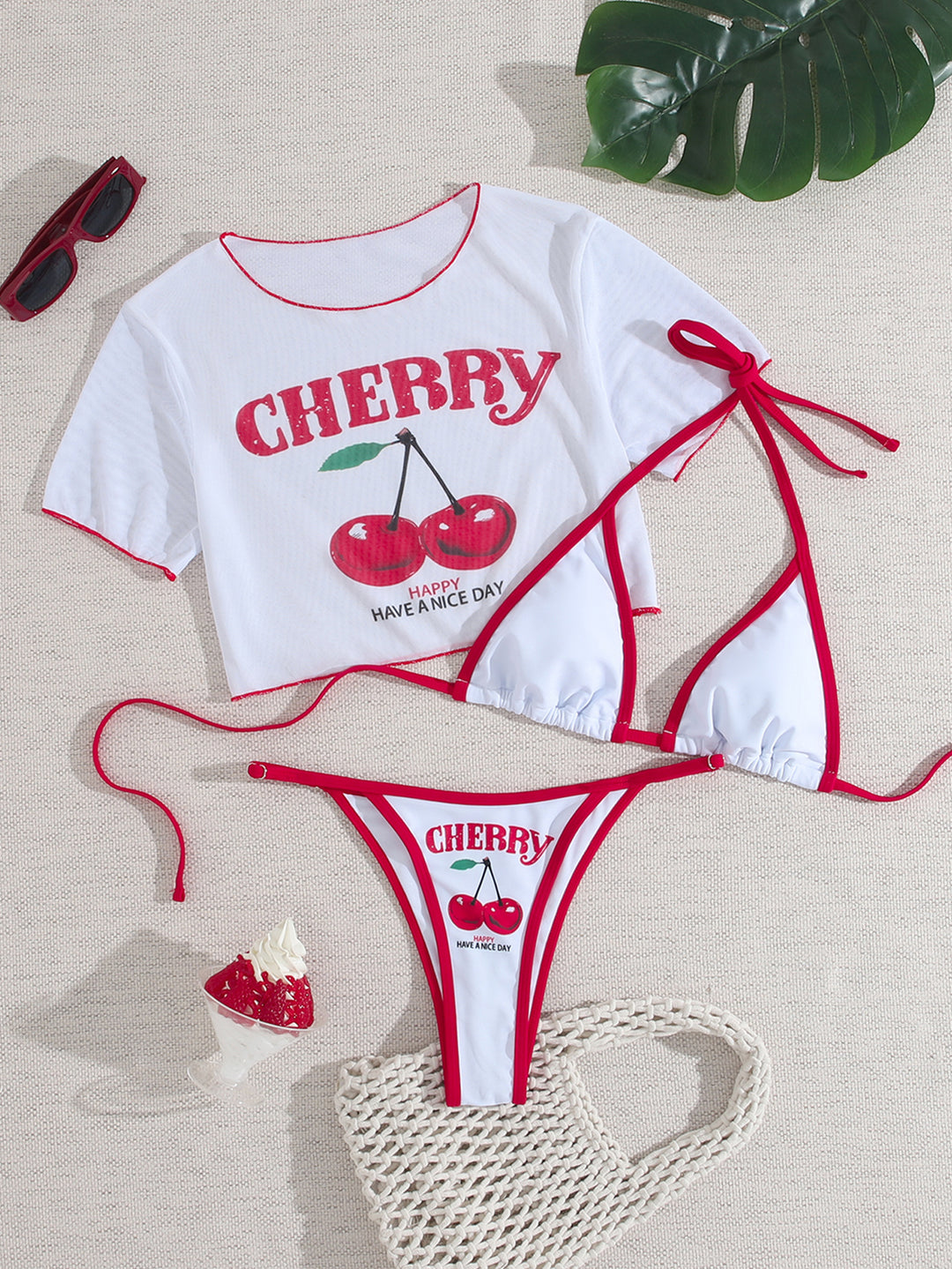 Damen Bikiniset mit kreativem Kirschen-Design Echo Archiv