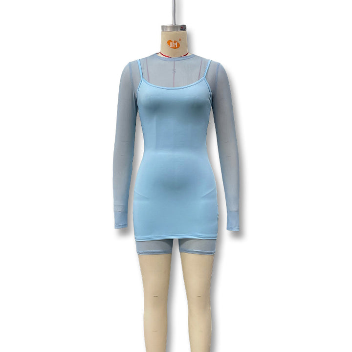 Damen Bodycon Kleid mit transparenten Ärmeln und figurbetontem Schnitt Echo Archiv