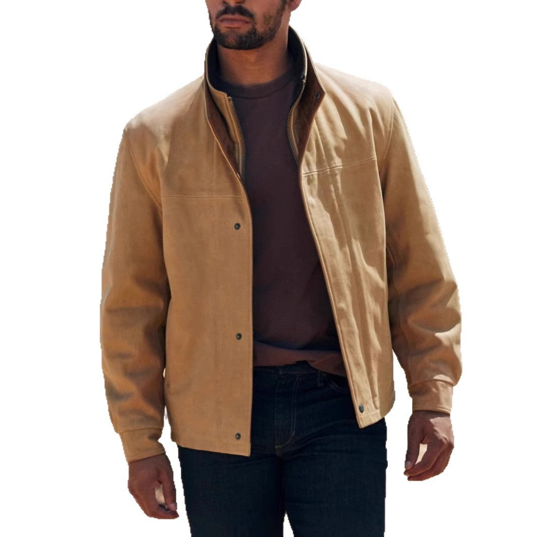 Herren elegante Lederjacke mit hochgezogenem Kragen Echoarchiv
