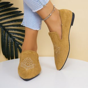 Damen Bestickte Velours-Loafer mit spitzer Zehenpartie und rutschfester Gummisohle – Lioré
