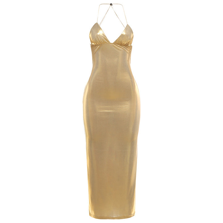 Damen Figurbetontes Maxikleid mit Spaghettiträgern und schimmernder Oberfläche Echo Archiv