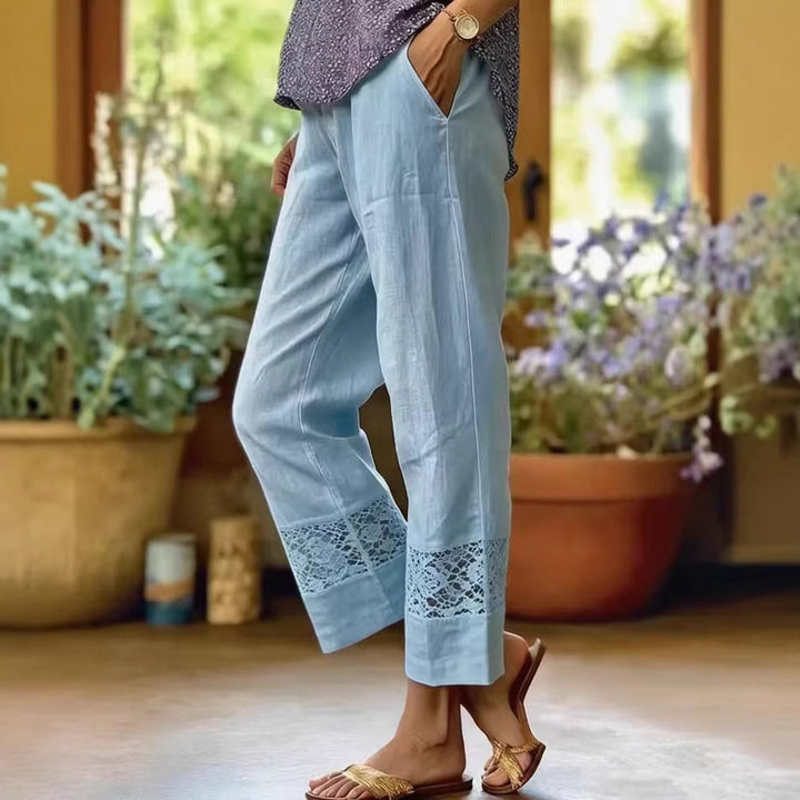 Damen Elegante Leinenhose mit Spitzenakzenten Echo Archiv