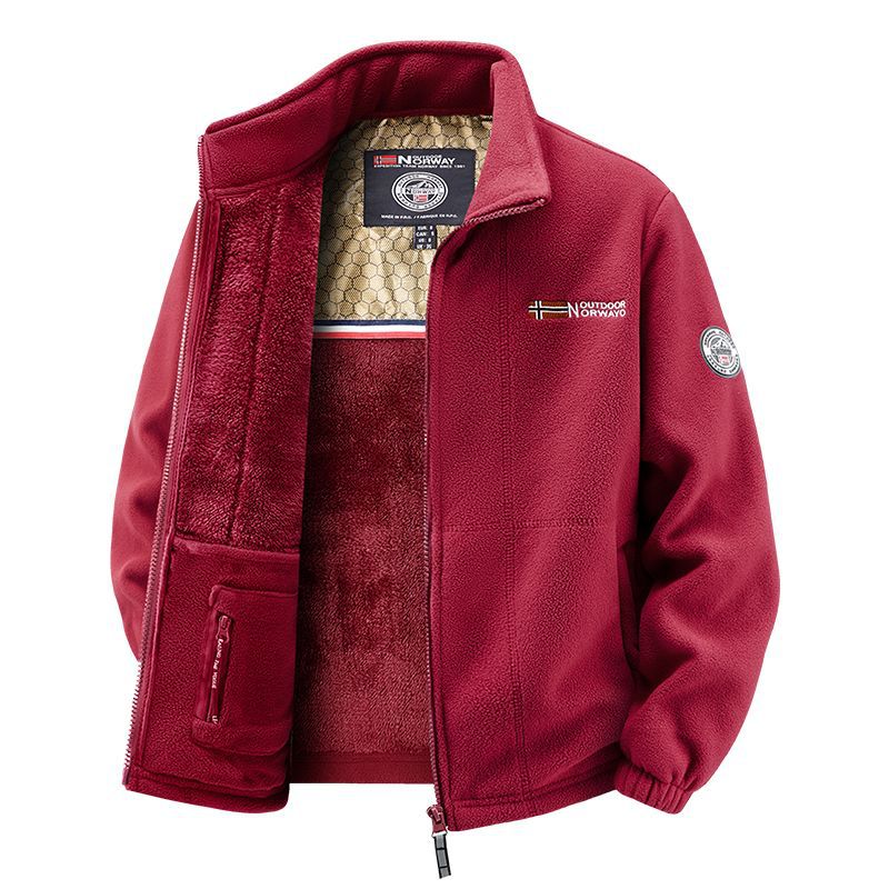 Herren Thermo-Fleece-Jacke mit vollem Plüsch-Teddy-Futter, verdeckter Reißverschluss-Innentasche und hohem Stehkragen – Taviero