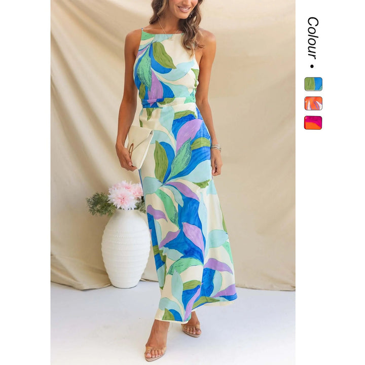 Damen Maxikleid mit modernem floralem Design und elegantem Schnitt – Valéora