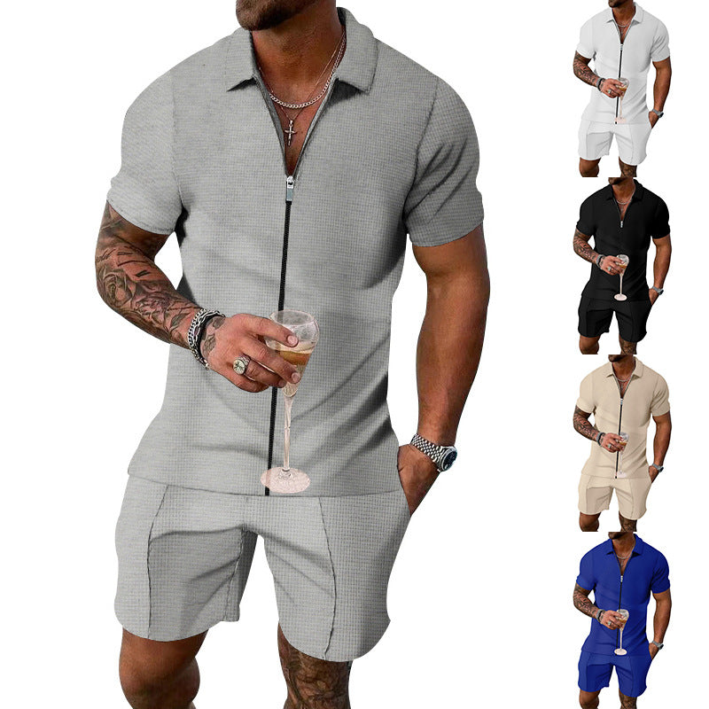 Herren modisches Freizeit-Set mit Zip-Design und strukturiertem Oberteil Echoarchiv